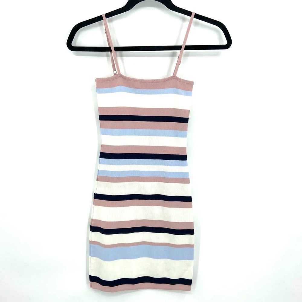 SEEK THE LABEL Pink, Blue and White striped bodycon dress